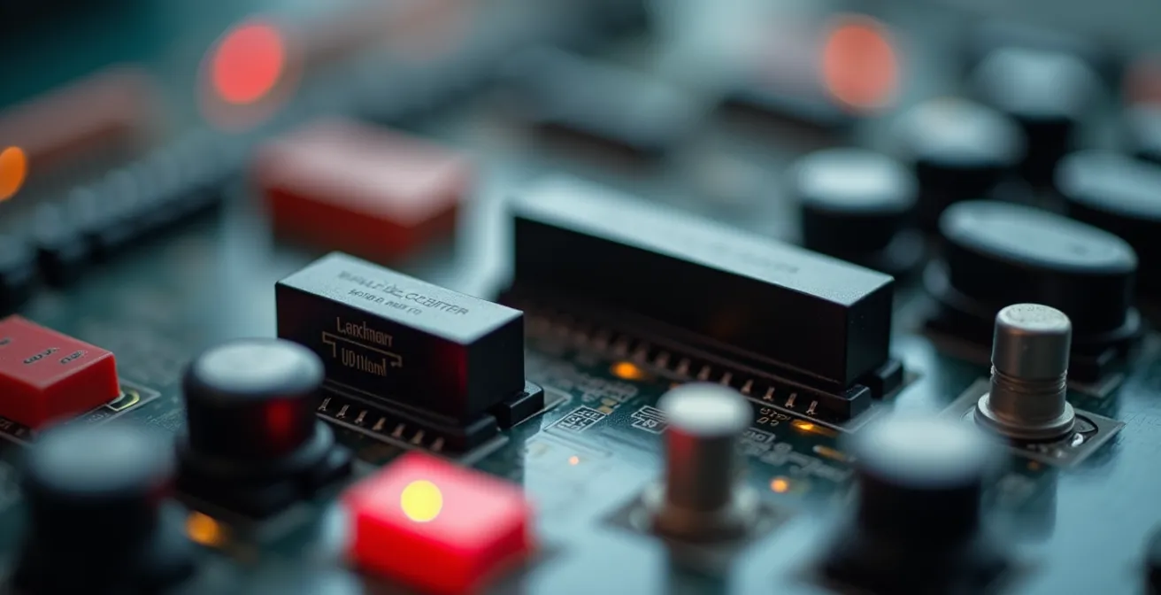 Gros plan d'un compteur électrique professionnel avec un focus sur les cadrans et boutons de réglage en lumière naturelle douce